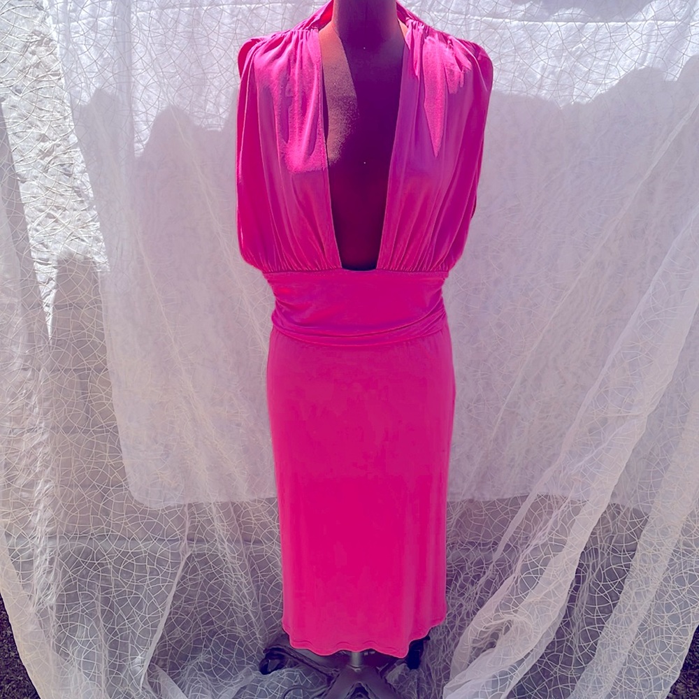 Pink  designer Celine deep V dress